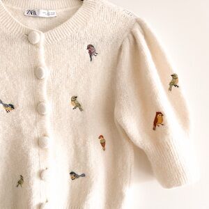 Zara Cream Bird Embroidered Women's Sweater